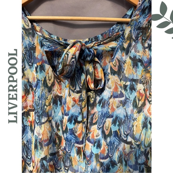 🛍️3/$40 Liverpool Los Angeles Long Sleeve Multi Feather Print Blouse Size XL - Picture 4 of 6